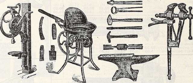 An assortment of blacksmith tools.